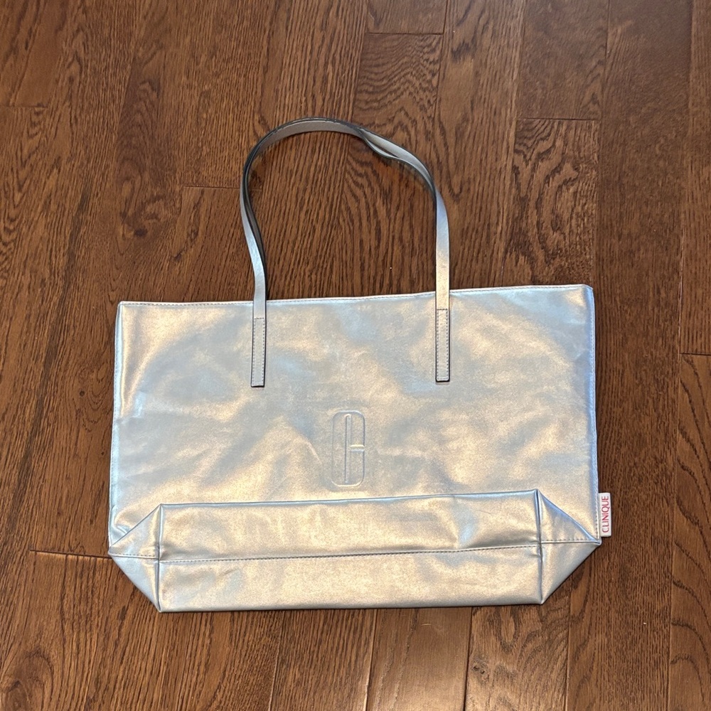 Clinique NWOT Metallic Silver Tote Bag